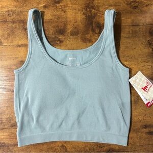 Pro-1 Seamless Ribbed Crop Tank Top — Sage Blue
